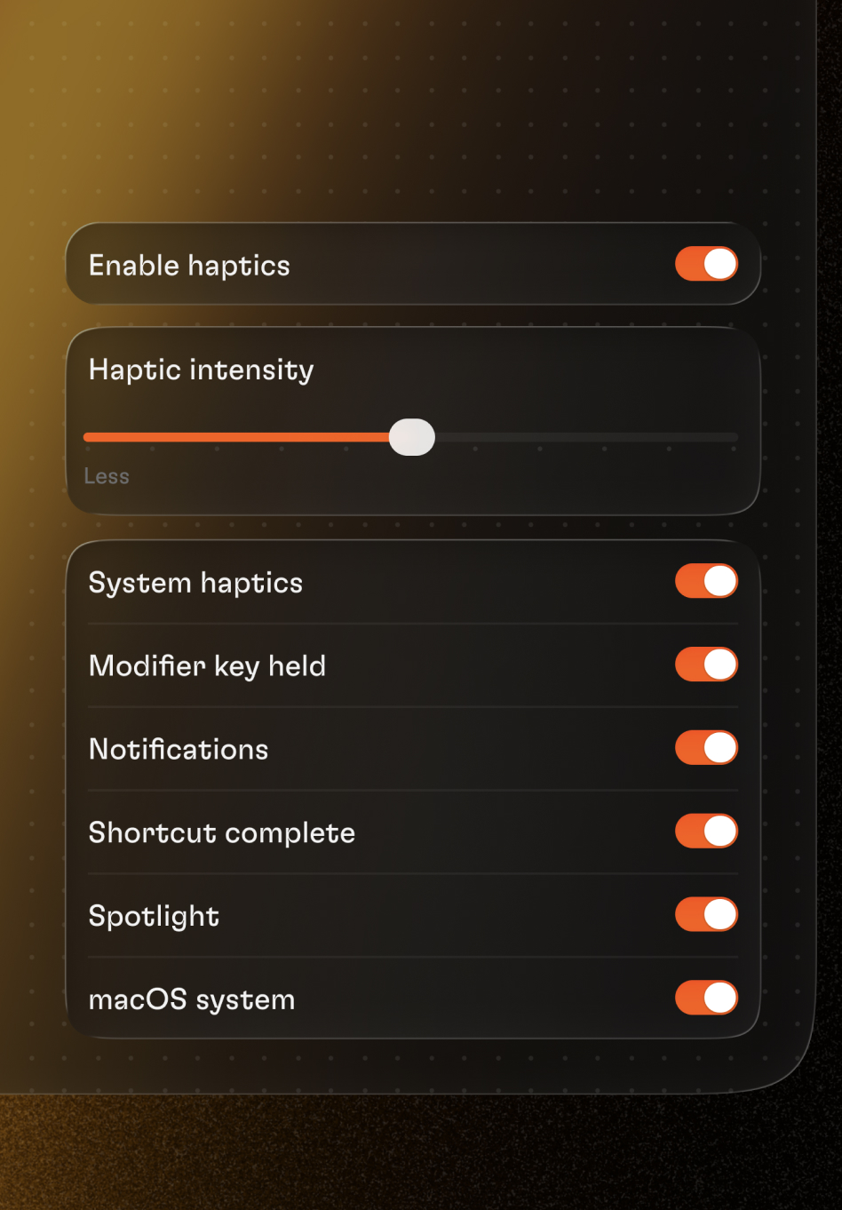 Haptic configuration app